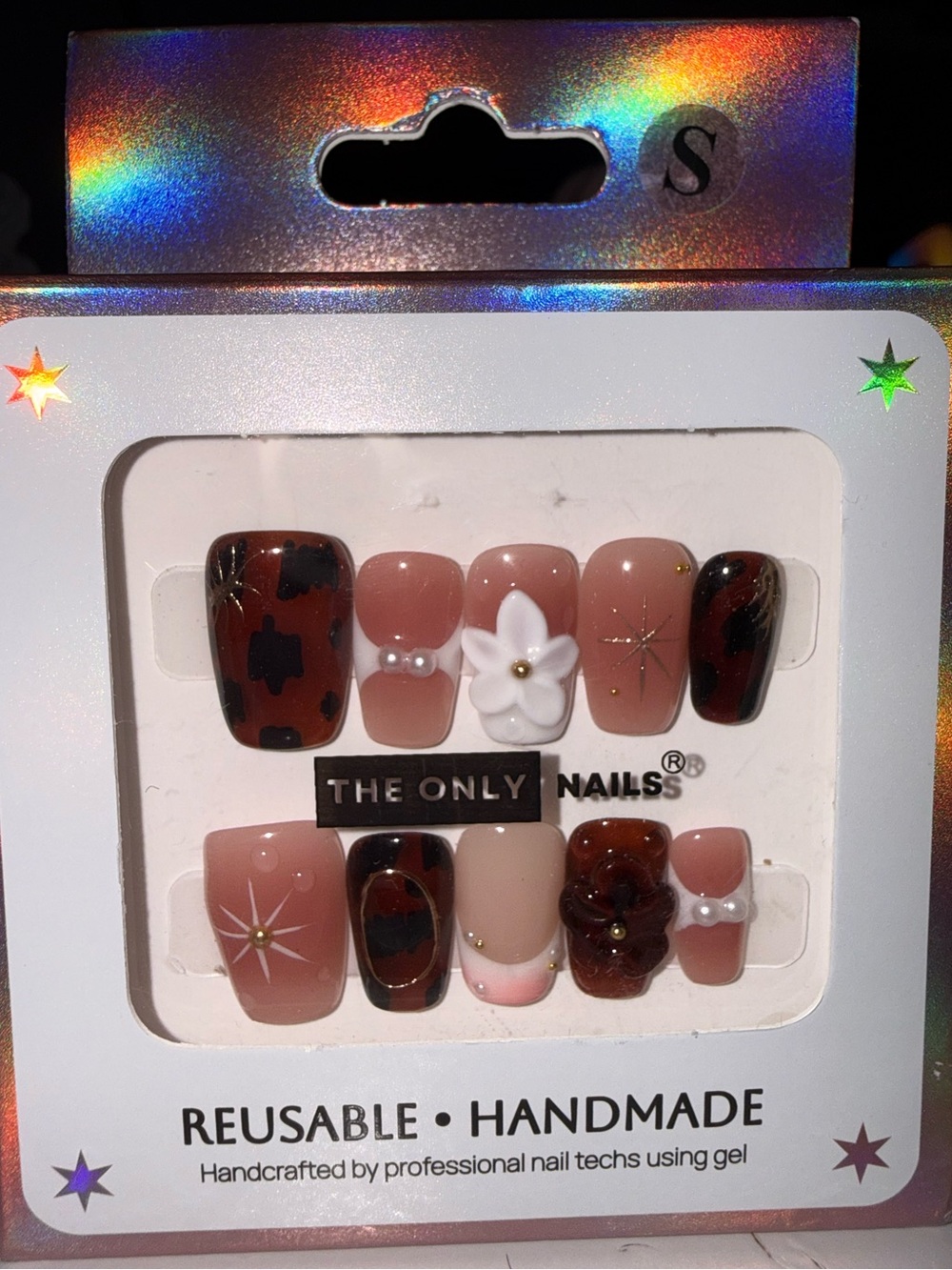 The Only Nails Reusable Handmade Brown & Pink Press-On Nail Set - Picture 2 of 6